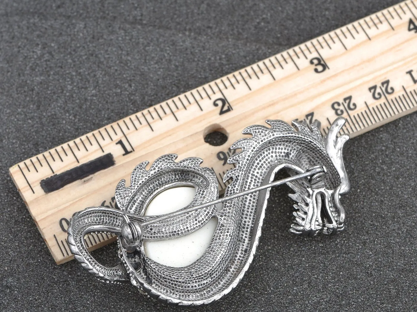 Alilang Antique Silvery Tone Frosted Crystal Stone Zodiac Chinese Dragon Brooch Pin