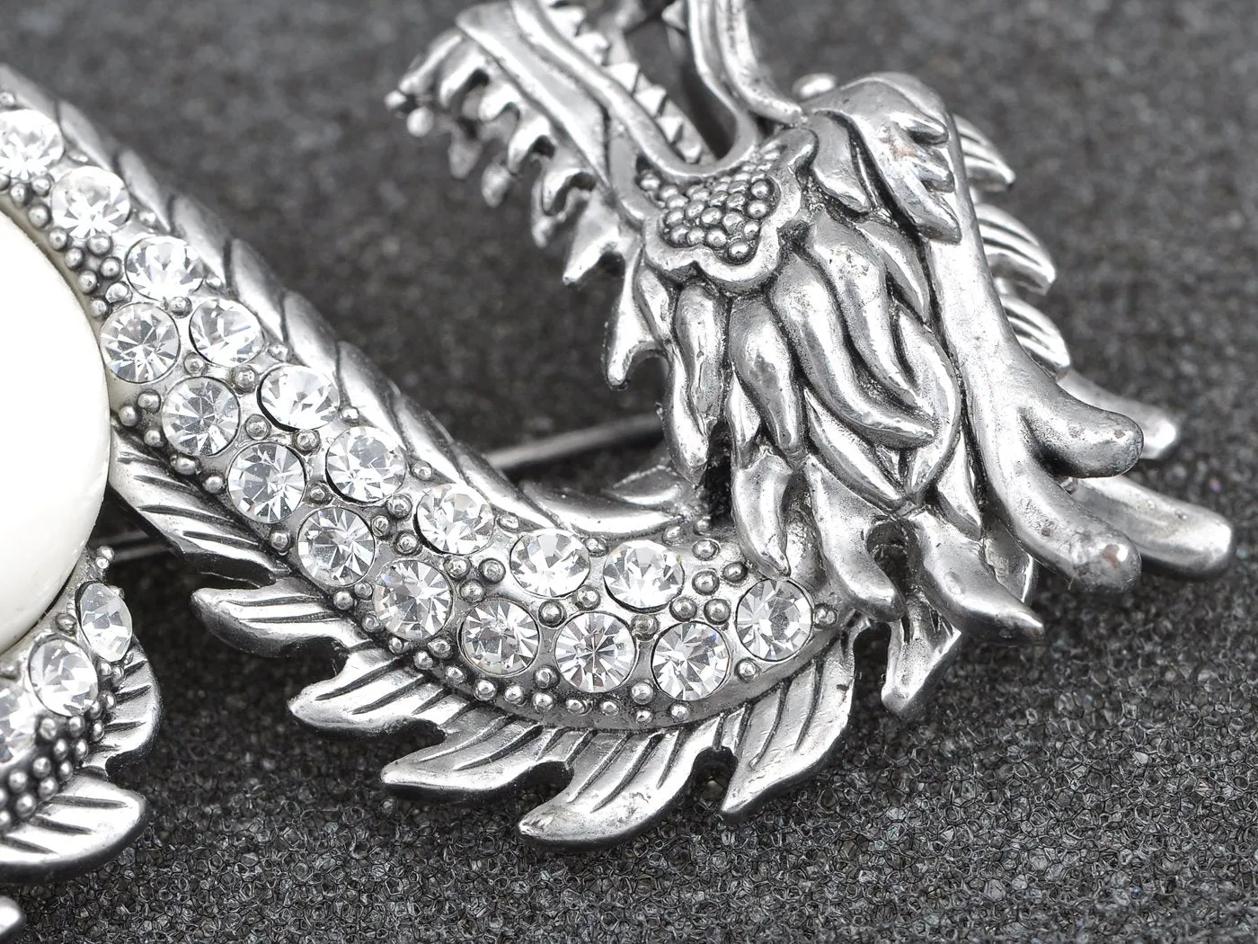 Alilang Antique Silvery Tone Frosted Crystal Stone Zodiac Chinese Dragon Brooch Pin
