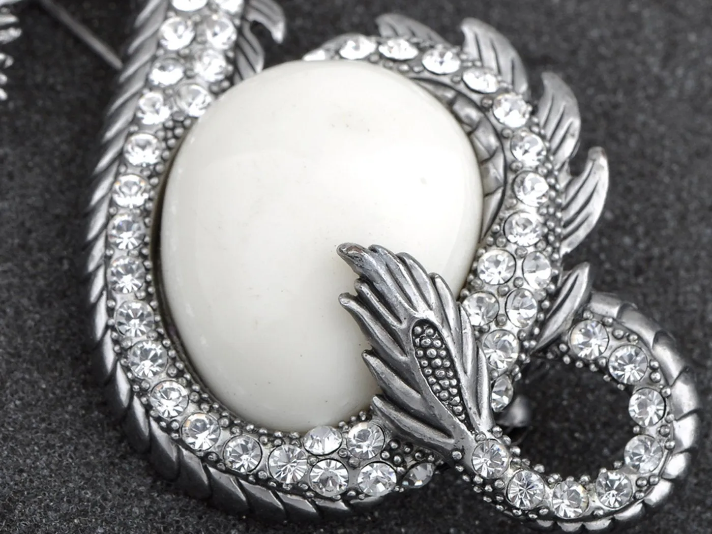 Alilang Antique Silvery Tone Frosted Crystal Stone Zodiac Chinese Dragon Brooch Pin