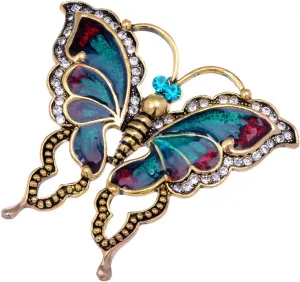 Alilang Womens Antique Golden Tone Turquoise Red Vintage Butterfly Brooch Pin