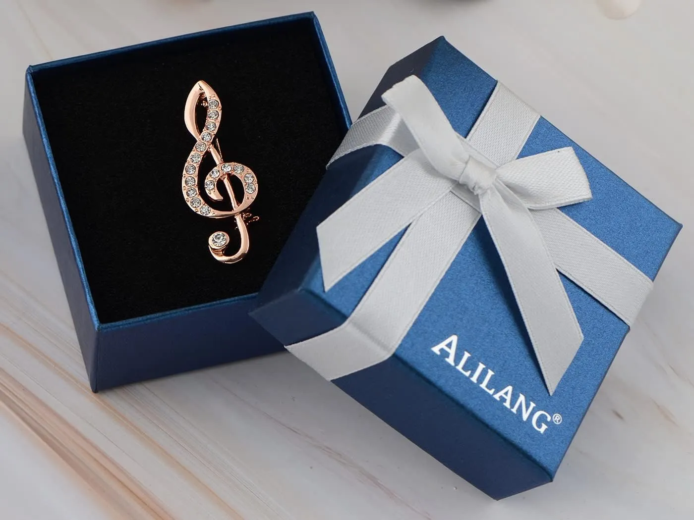 Alilang Women's Rhinestone Crystal Studded Treble Clef Music Note Silver Tone Novelty Brooch Pin