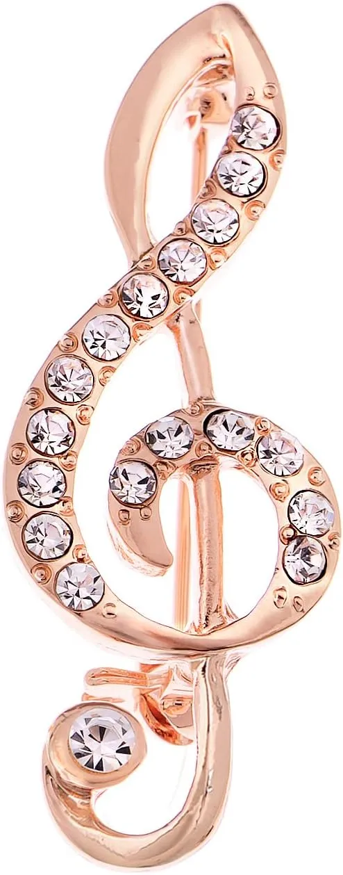 Alilang Women's Rhinestone Crystal Studded Treble Clef Music Note Silver Tone Novelty Brooch Pin