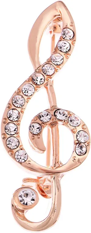 Alilang Women's Rhinestone Crystal Studded Treble Clef Music Note Silver Tone Novelty Brooch Pin