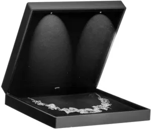 Allure - Large Necklace Box With LED Light, Square Shaped, Elegant Diamond Necklace Case, For Unique Proposal, Engagement Or Wedding, Luxury Black Velvet Interior Jewelry Display Gift Box