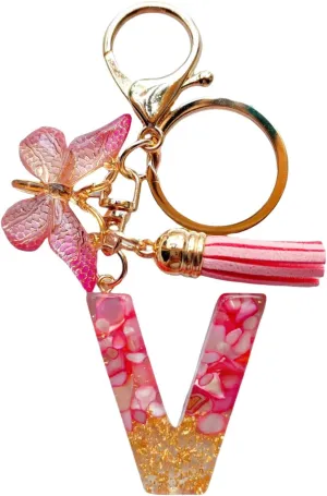 Alphabet Initial Letter Keychains for Women Girls Tassel Butterfly Cute Keychain for Backpack School Bag