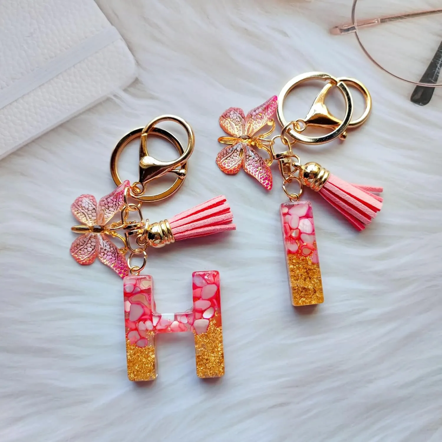 Alphabet Initial Letter Keychains for Women Girls Tassel Butterfly Cute Keychain for Backpack School Bag