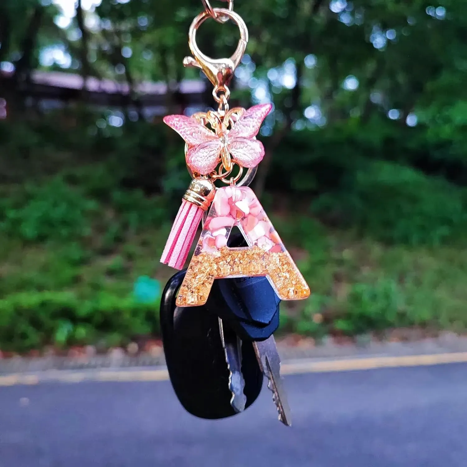 Alphabet Initial Letter Keychains for Women Girls Tassel Butterfly Cute Keychain for Backpack School Bag