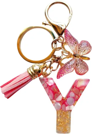 Alphabet Initial Letter Keychains for Women Girls Tassel Butterfly Cute Keychain for Backpack School Bag