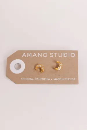 Amano Studio Crystal Crescent Moon Studs