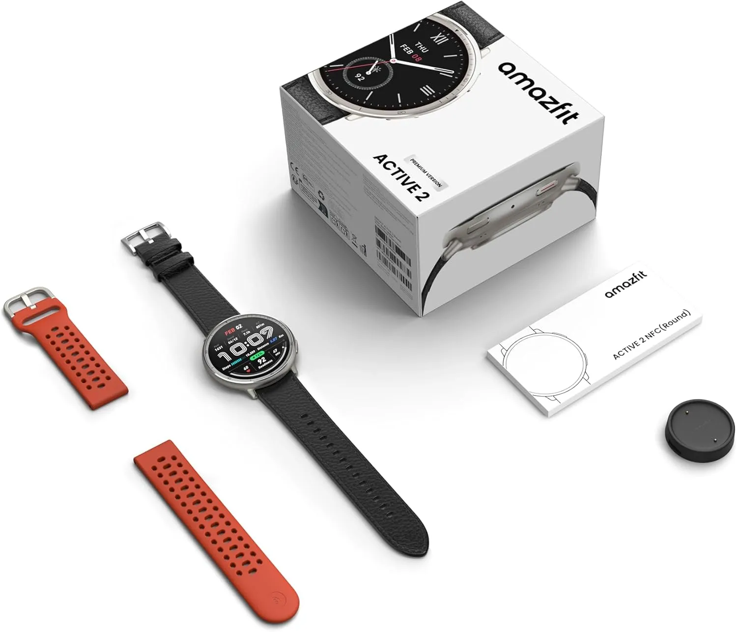 Amazfit Active 2 Smart Watch 44mm, 10 Day Battery, Fitness Tracker, Sleep Monitor, GPS Maps, 160  Sport Modes, Water Resistant, for Android & Apple iPhone, Sapphire Glass, Black Leather Strap