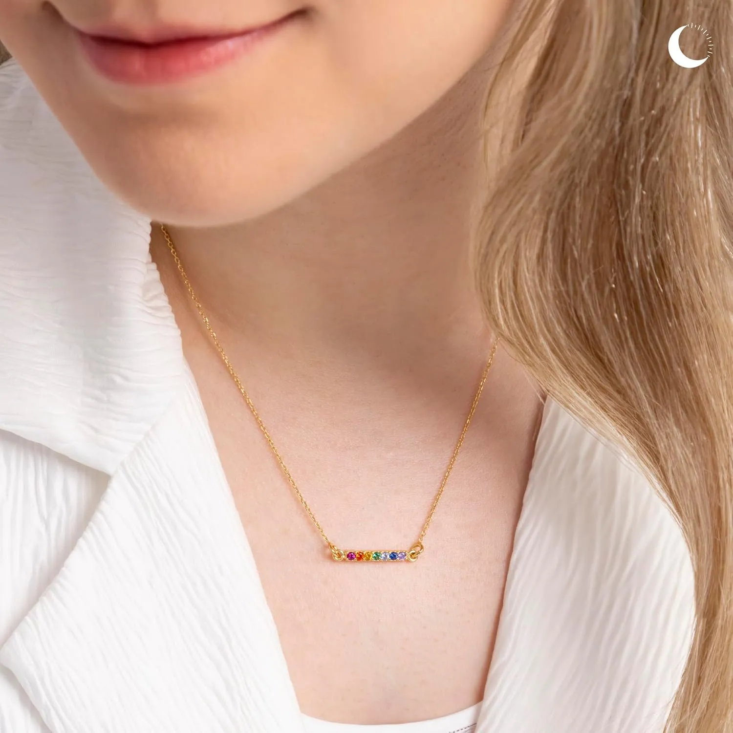 Amberta Lumini Women 925 Sterling Silver Rainbow Crystal Necklace