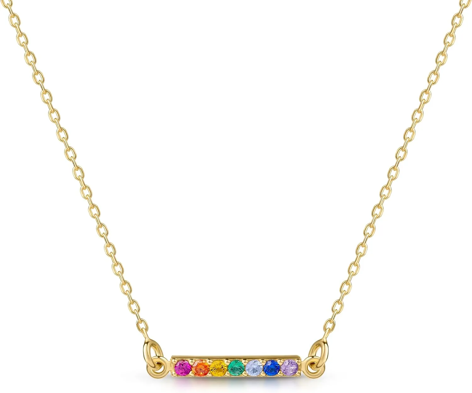 Amberta Lumini Women 925 Sterling Silver Rainbow Crystal Necklace