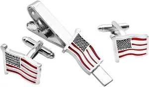 American Flag Tie clip Cufflinks Pin