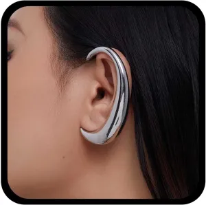 Andelaisi Punk Moon Ear Climber Earrings Vintage Moon Cuff Wrap Crawler Earrings Silver C Shape Crawler Climber Earrings Gothic Moon Single Ear Clip Wrap Earrings Jewelry for Women(Left)