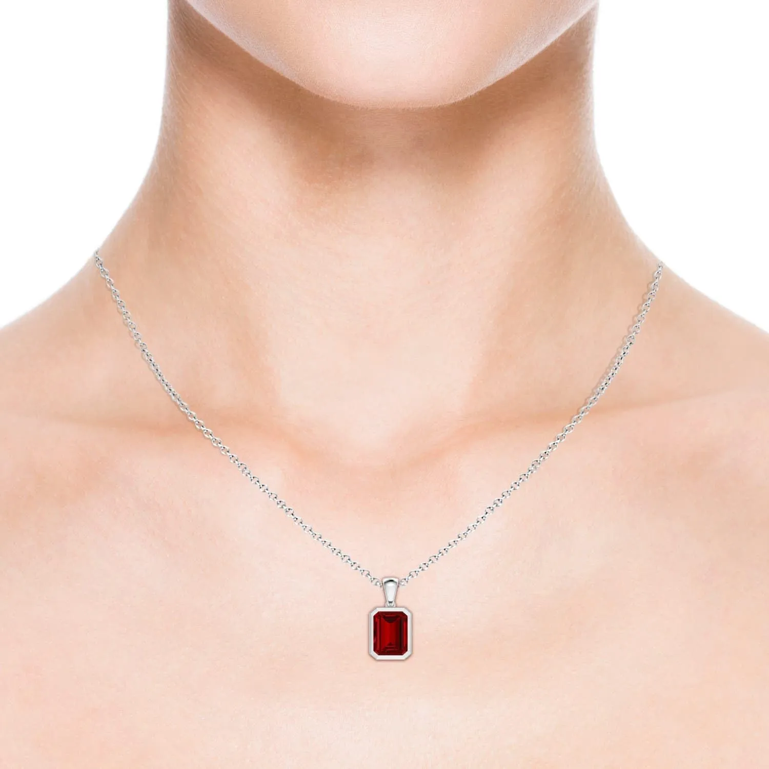 Angara Bezel-Set Emerald-Cut Lab Grown Ruby Solitaire Pendant in 14K Solid Gold/Platinum | July Birthstone, Birthday, Engagement, Anniversary, Wedding Jewelry Gift for Women