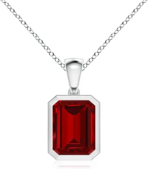 Angara Bezel-Set Emerald-Cut Lab Grown Ruby Solitaire Pendant in 14K Solid Gold/Platinum | July Birthstone, Birthday, Engagement, Anniversary, Wedding Jewelry Gift for Women