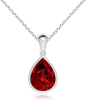 Angara Bezel-Set Pear Lab Grown Ruby Solitaire Pendant in 14K Solid Gold/Platinum | July Birthstone, Birthday, Engagement, Anniversary, Wedding Jewelry Gift for Women