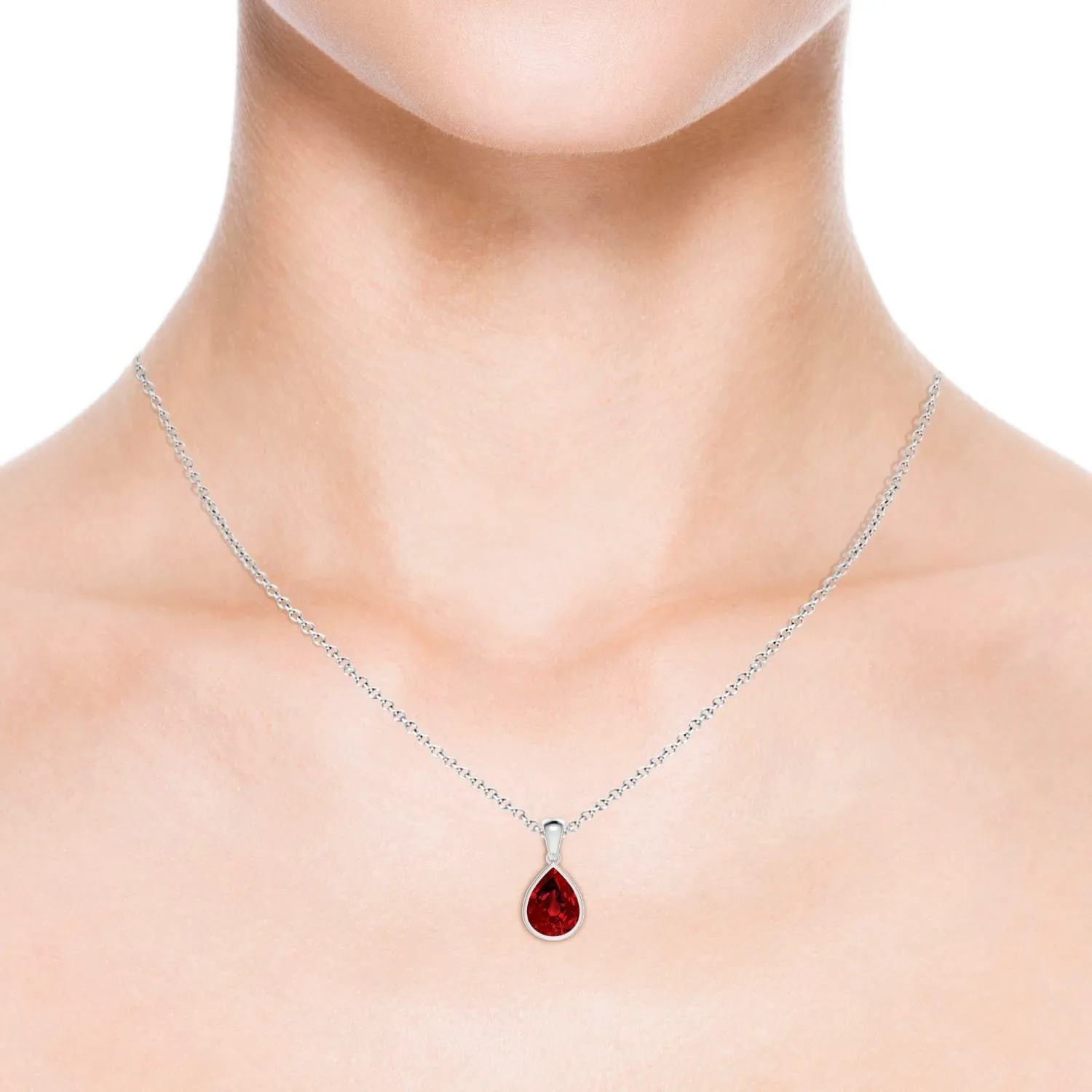Angara Bezel-Set Pear Lab Grown Ruby Solitaire Pendant in 14K Solid Gold/Platinum | July Birthstone, Birthday, Engagement, Anniversary, Wedding Jewelry Gift for Women