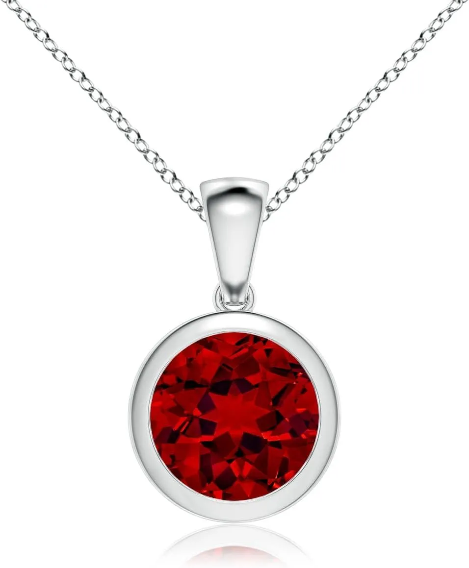 Angara Bezel-Set Round Lab Grown Ruby Solitaire Pendant in 14K Solid Gold/Platinum | July Birthstone, Birthday, Engagement, Anniversary, Wedding Jewelry Gift for Women