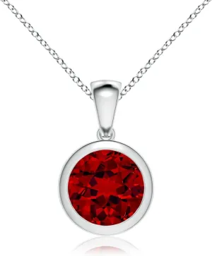 Angara Bezel-Set Round Lab Grown Ruby Solitaire Pendant in 14K Solid Gold/Platinum | July Birthstone, Birthday, Engagement, Anniversary, Wedding Jewelry Gift for Women