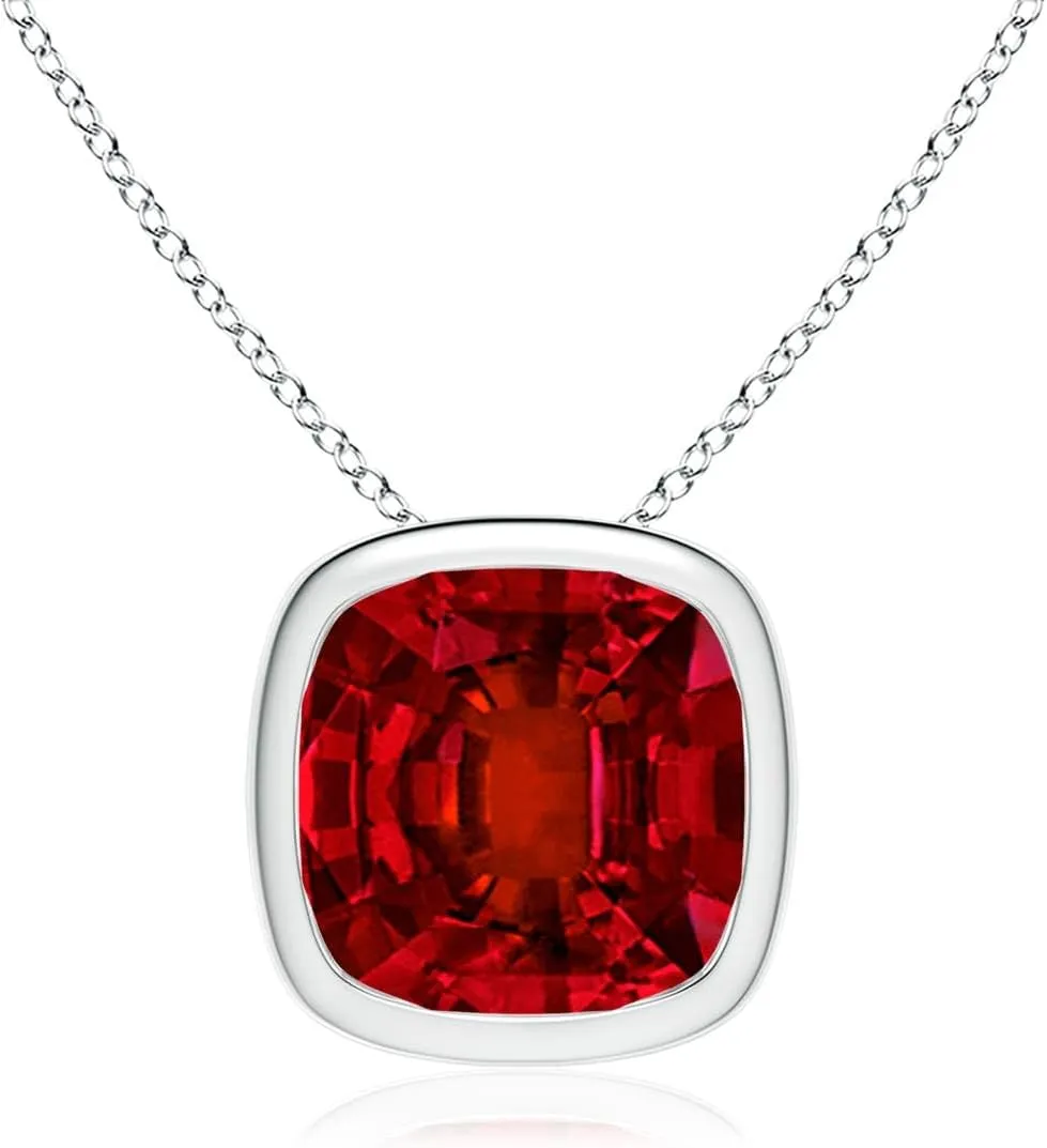 Angara Lab Grown Bezel-Set Cushion Ruby Solitaire Pendant in 14K Solid Gold/Platinum | July Birthstone, Birthday, Engagement, Anniversary, Wedding Jewelry Gift for Women