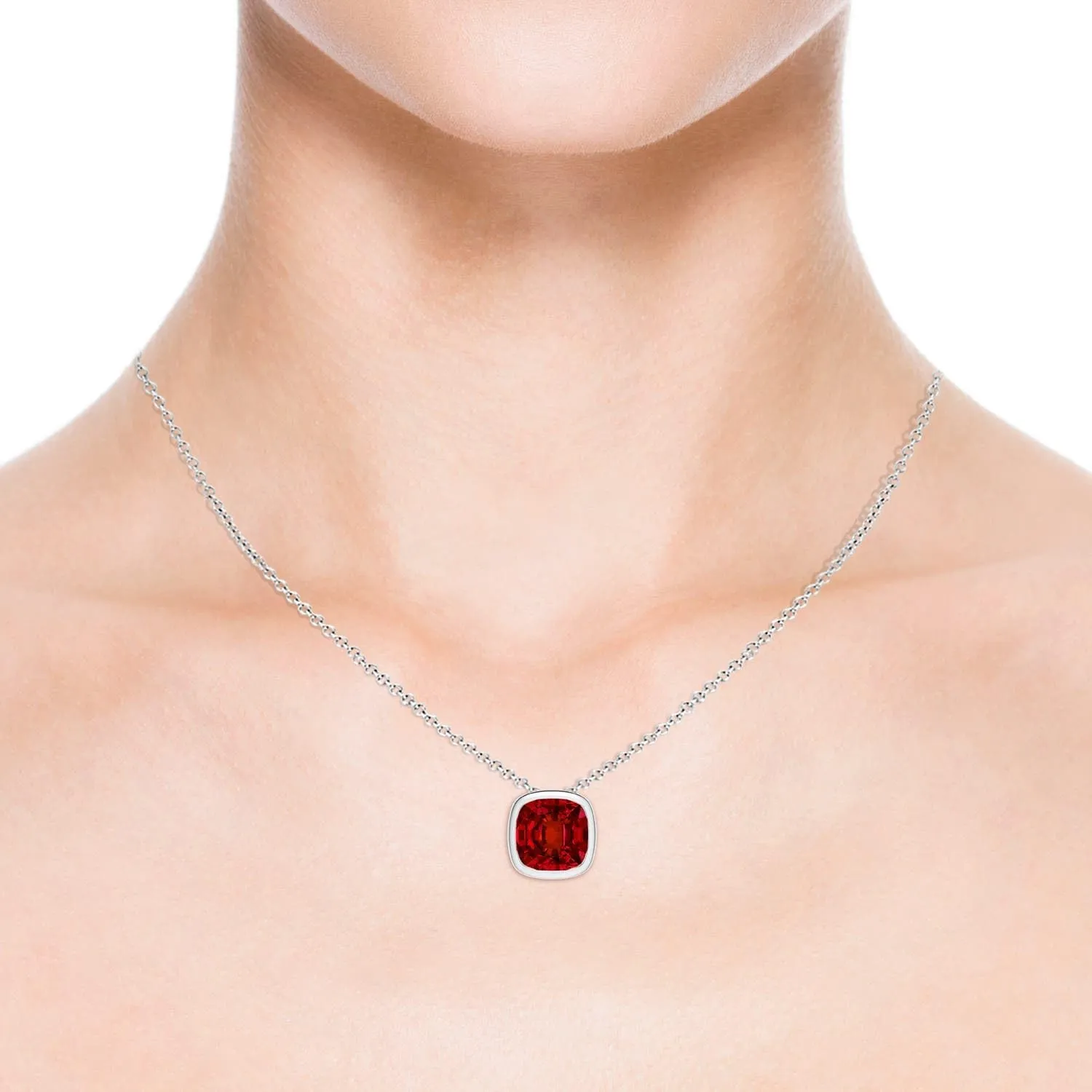 Angara Lab Grown Bezel-Set Cushion Ruby Solitaire Pendant in 14K Solid Gold/Platinum | July Birthstone, Birthday, Engagement, Anniversary, Wedding Jewelry Gift for Women