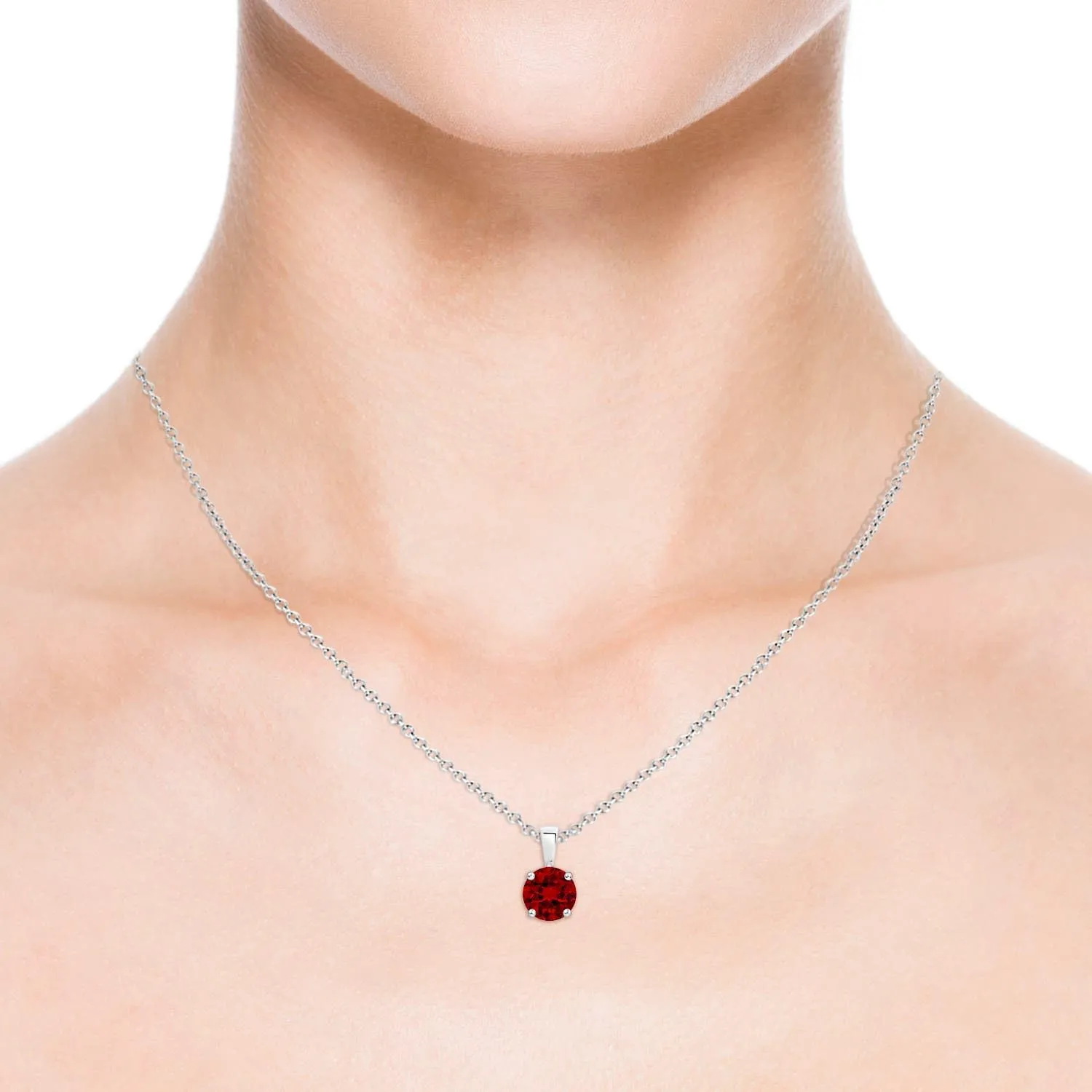 Angara Lab Grown Classic Round Ruby Solitaire Pendant in Silver / 14K Solid Gold/Platinum | July Birthstone, Birthday, Engagement, Anniversary, Wedding Jewelry Gift for Women