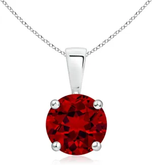 Angara Lab Grown Classic Round Ruby Solitaire Pendant in Silver / 14K Solid Gold/Platinum | July Birthstone, Birthday, Engagement, Anniversary, Wedding Jewelry Gift for Women