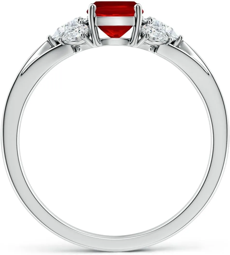 Angara Lab Grown Cushion Rectangular Ruby Engagement Ring with Lab Pear Diamonds in 14K Solid Gold/Platinum | July Birthstone, Birthday, Anniversary, Wedding Jewelry Gift for Women