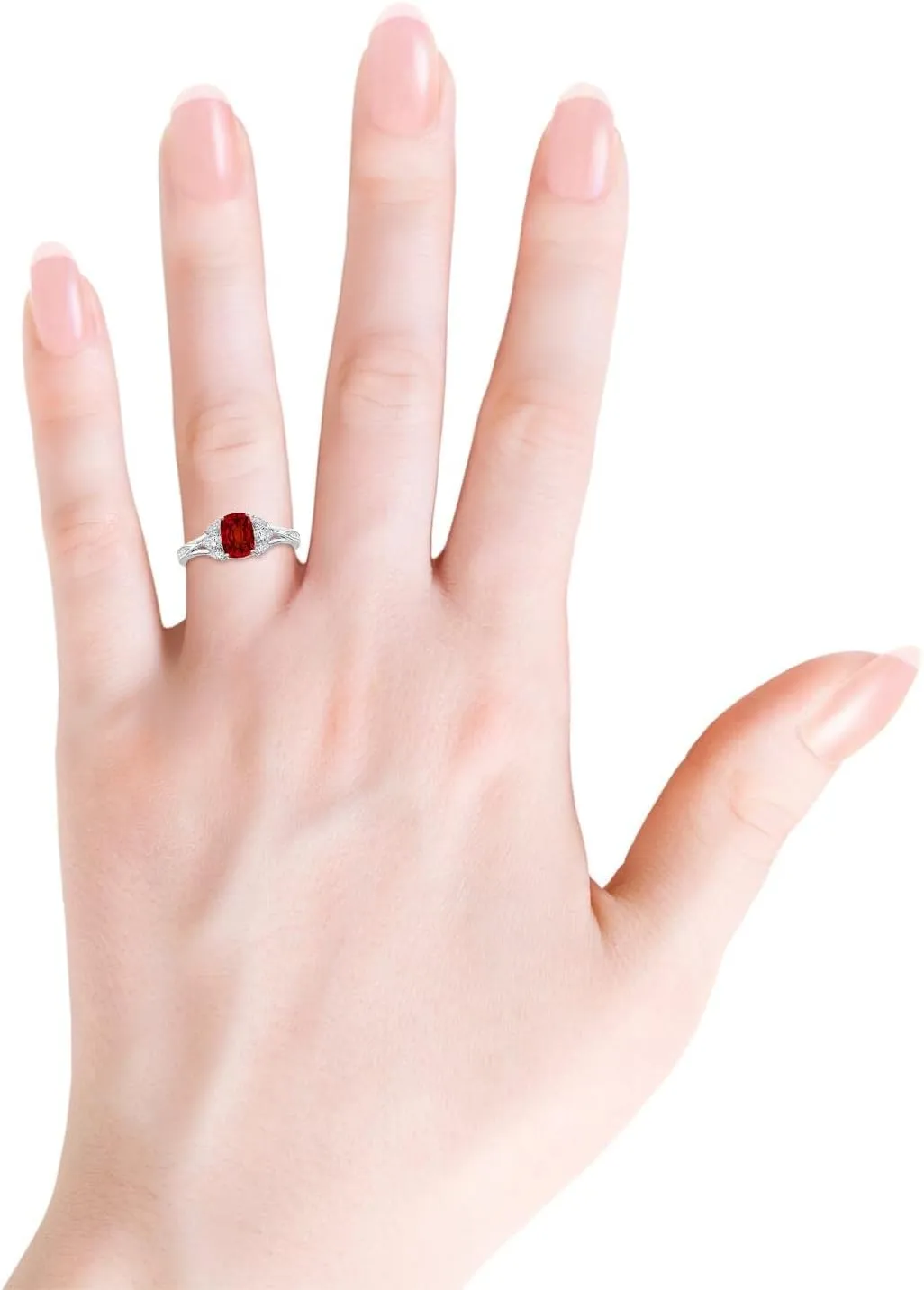 Angara Lab Grown Cushion Rectangular Ruby Engagement Ring with Lab Pear Diamonds in 14K Solid Gold/Platinum | July Birthstone, Birthday, Anniversary, Wedding Jewelry Gift for Women
