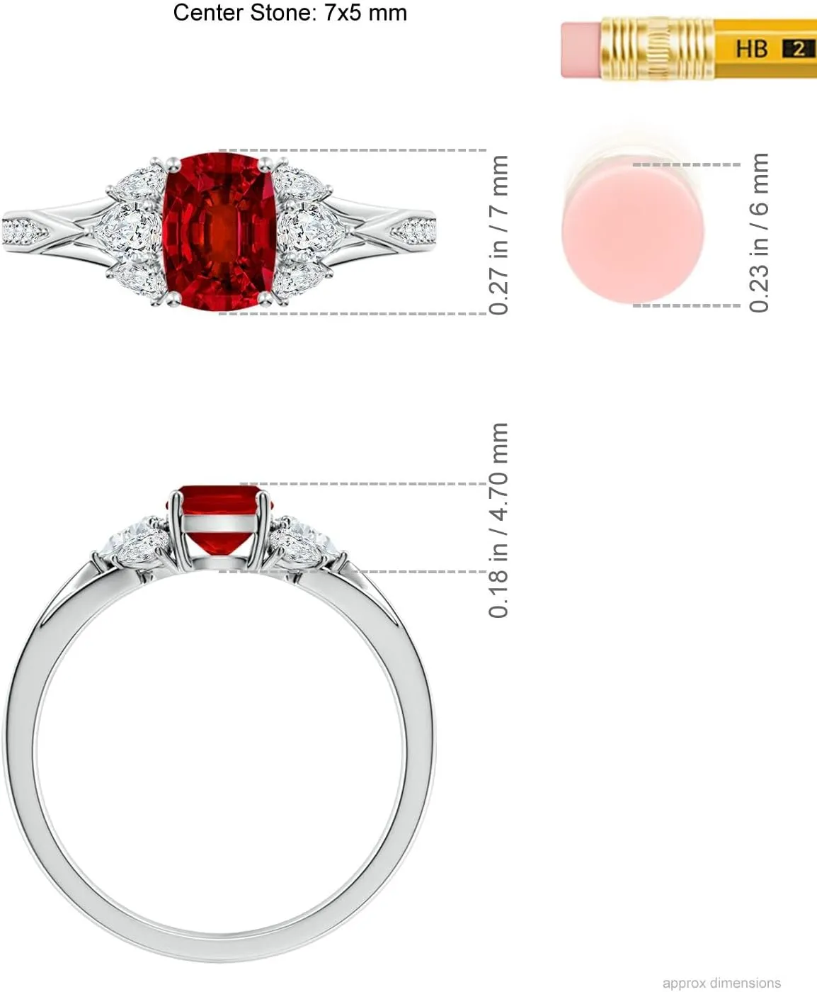 Angara Lab Grown Cushion Rectangular Ruby Engagement Ring with Lab Pear Diamonds in 14K Solid Gold/Platinum | July Birthstone, Birthday, Anniversary, Wedding Jewelry Gift for Women