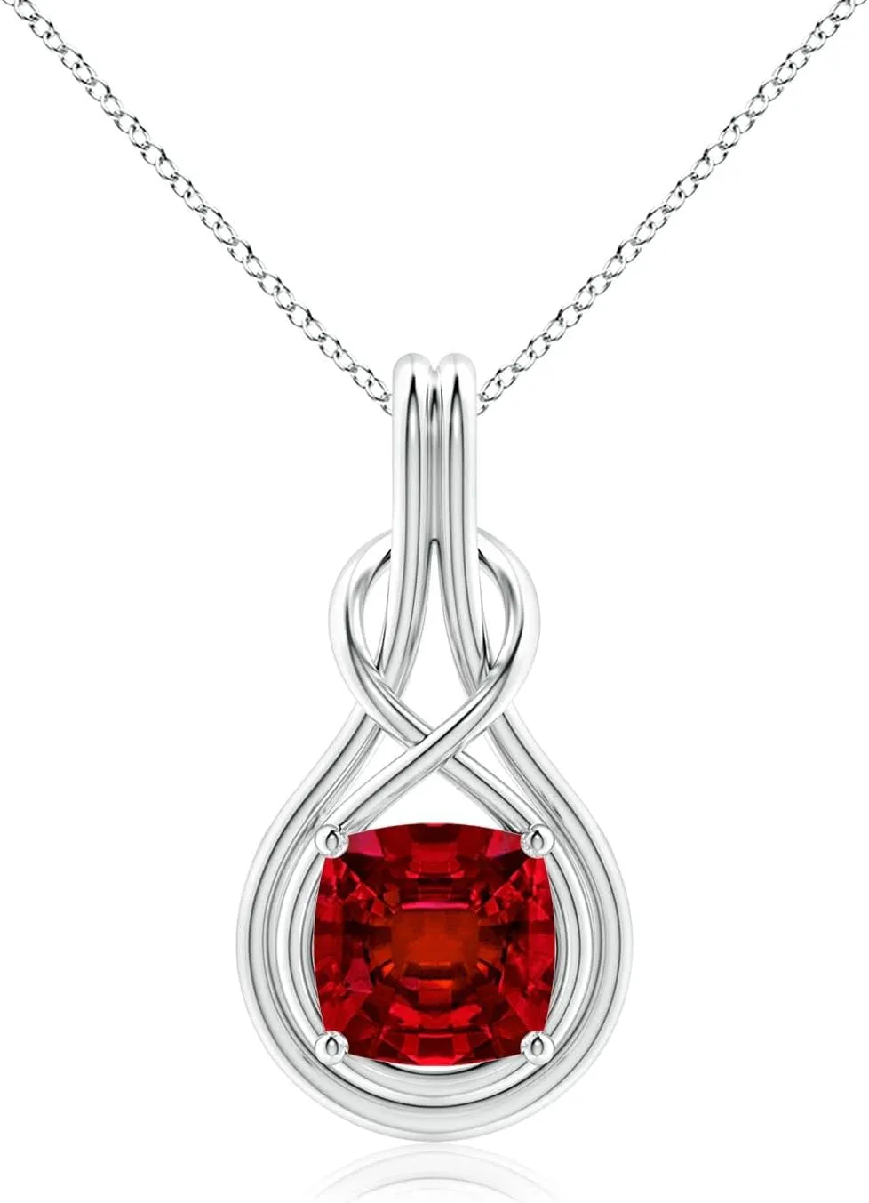 Angara Lab Grown Cushion Ruby Solitaire Infinity Knot Pendant in 14K Solid Gold/Platinum | July Birthstone, Birthday, Engagement, Anniversary, Wedding Jewelry Gift for Women