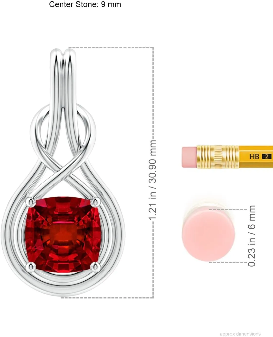 Angara Lab Grown Cushion Ruby Solitaire Infinity Knot Pendant in 14K Solid Gold/Platinum | July Birthstone, Birthday, Engagement, Anniversary, Wedding Jewelry Gift for Women