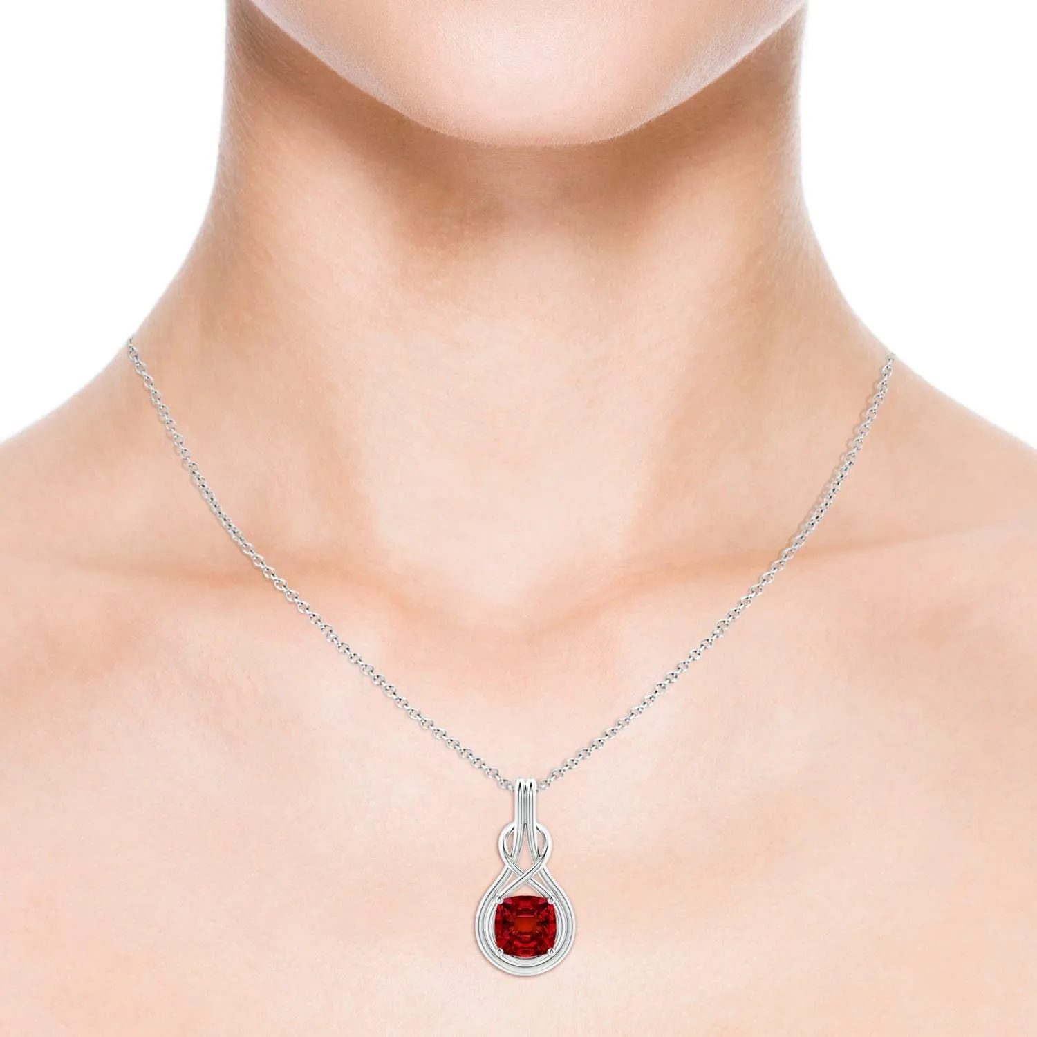 Angara Lab Grown Cushion Ruby Solitaire Infinity Knot Pendant in 14K Solid Gold/Platinum | July Birthstone, Birthday, Engagement, Anniversary, Wedding Jewelry Gift for Women