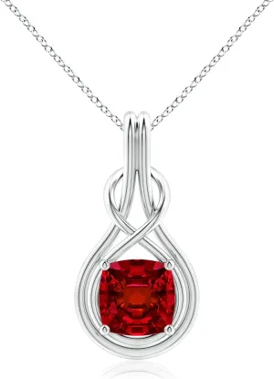 Angara Lab Grown Cushion Ruby Solitaire Infinity Knot Pendant in 14K Solid Gold/Platinum | July Birthstone, Birthday, Engagement, Anniversary, Wedding Jewelry Gift for Women