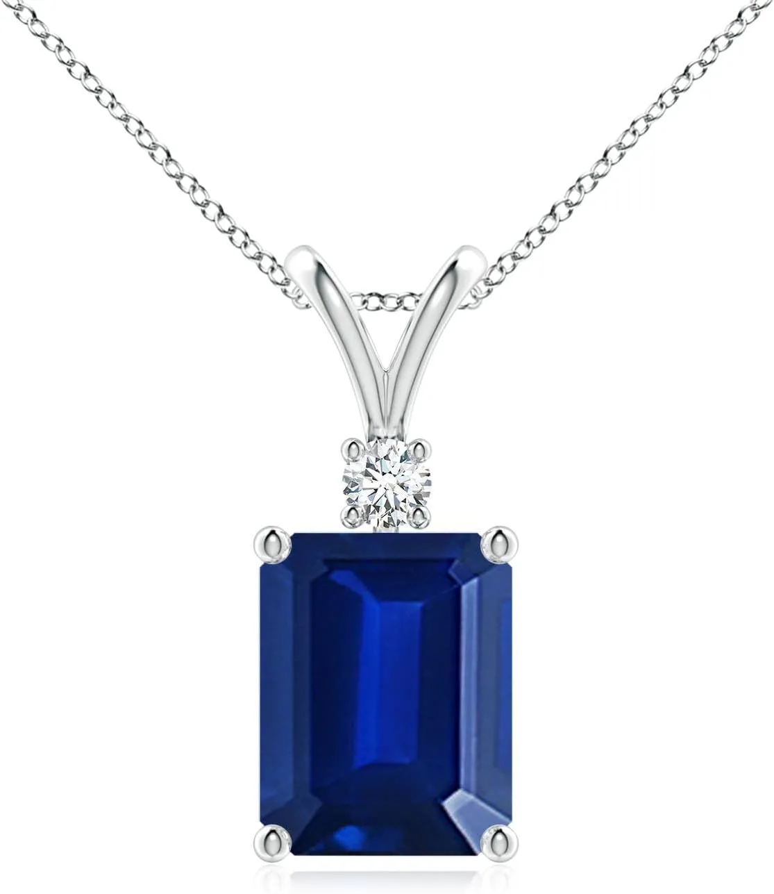 Angara Lab Grown Emerald-Cut Blue Sapphire Solitaire Pendant with Diamond in Silver / 14K Solid Gold/Platinum | September Birthstone, Birthday, Engagement, Anniversary Jewelry Gift for Women