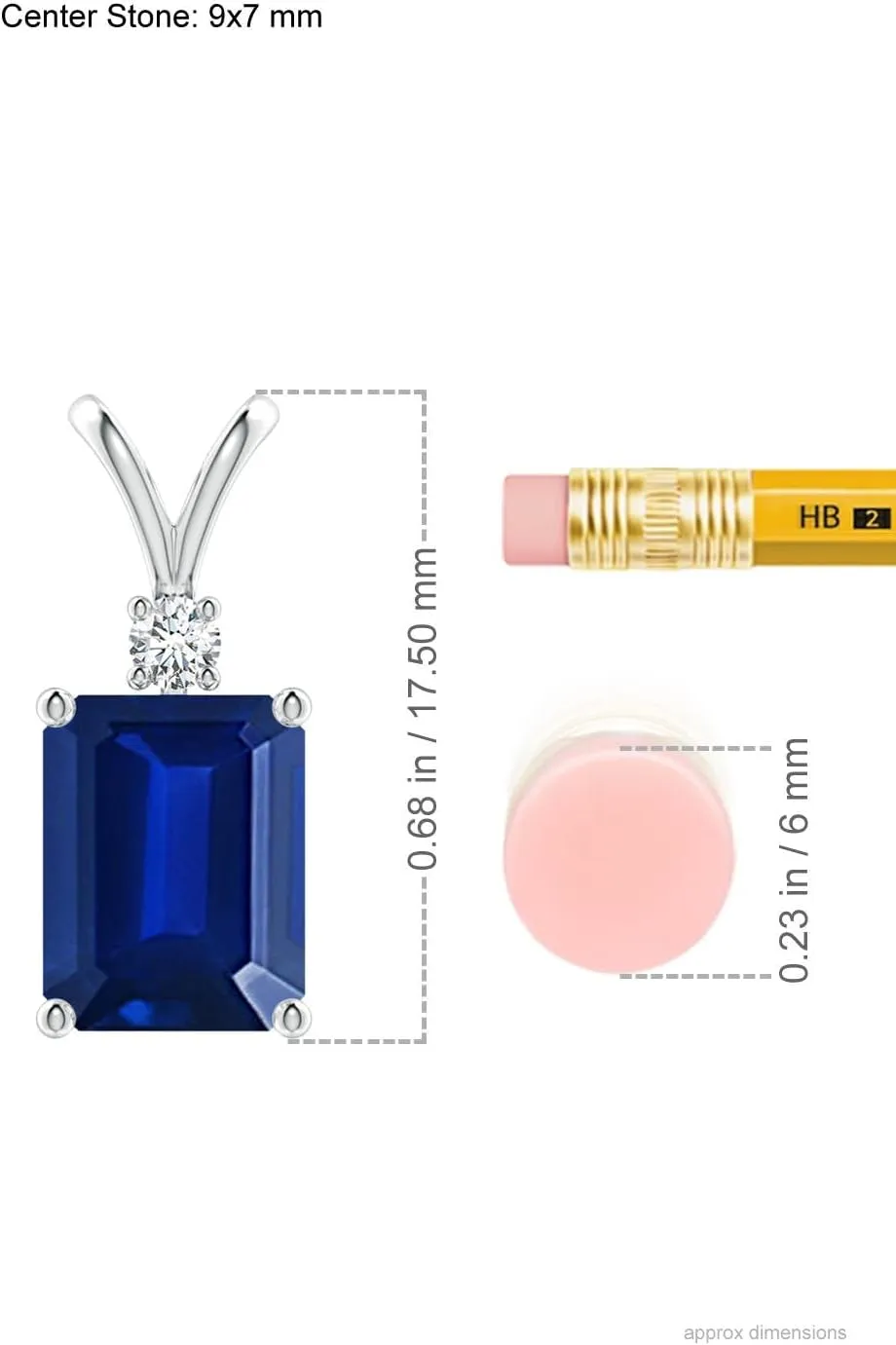 Angara Lab Grown Emerald-Cut Blue Sapphire Solitaire Pendant with Diamond in Silver / 14K Solid Gold/Platinum | September Birthstone, Birthday, Engagement, Anniversary Jewelry Gift for Women