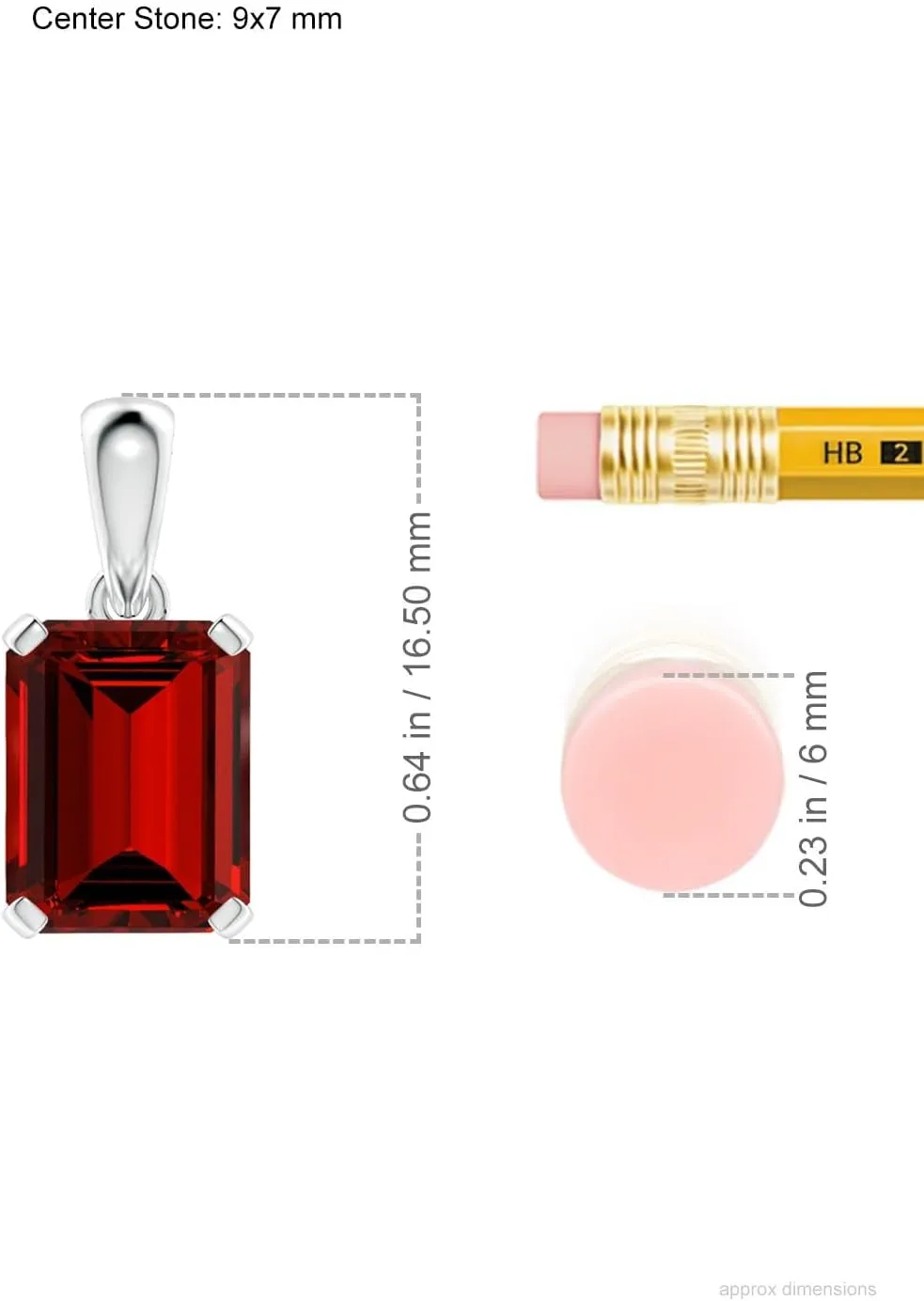 Angara Lab Grown Emerald-Cut Ruby Solitaire Pendant in Silver / 14K Solid Gold/Platinum | July Birthstone, Birthday, Engagement, Anniversary, Wedding Jewelry Gift for Women