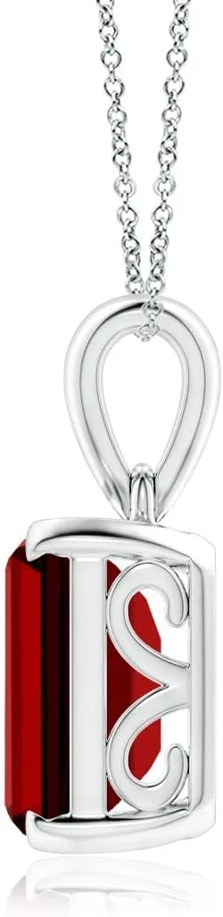 Angara Lab Grown Emerald-Cut Ruby Solitaire Pendant in Silver / 14K Solid Gold/Platinum | July Birthstone, Birthday, Engagement, Anniversary, Wedding Jewelry Gift for Women