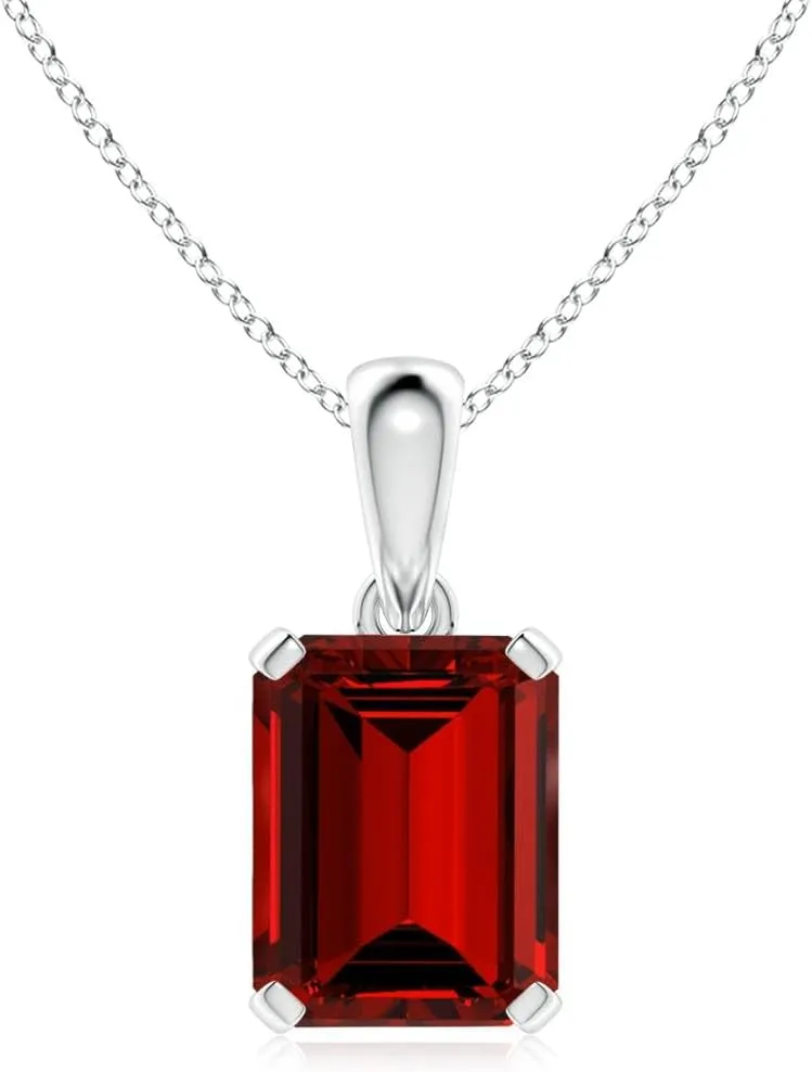 Angara Lab Grown Emerald-Cut Ruby Solitaire Pendant in Silver / 14K Solid Gold/Platinum | July Birthstone, Birthday, Engagement, Anniversary, Wedding Jewelry Gift for Women