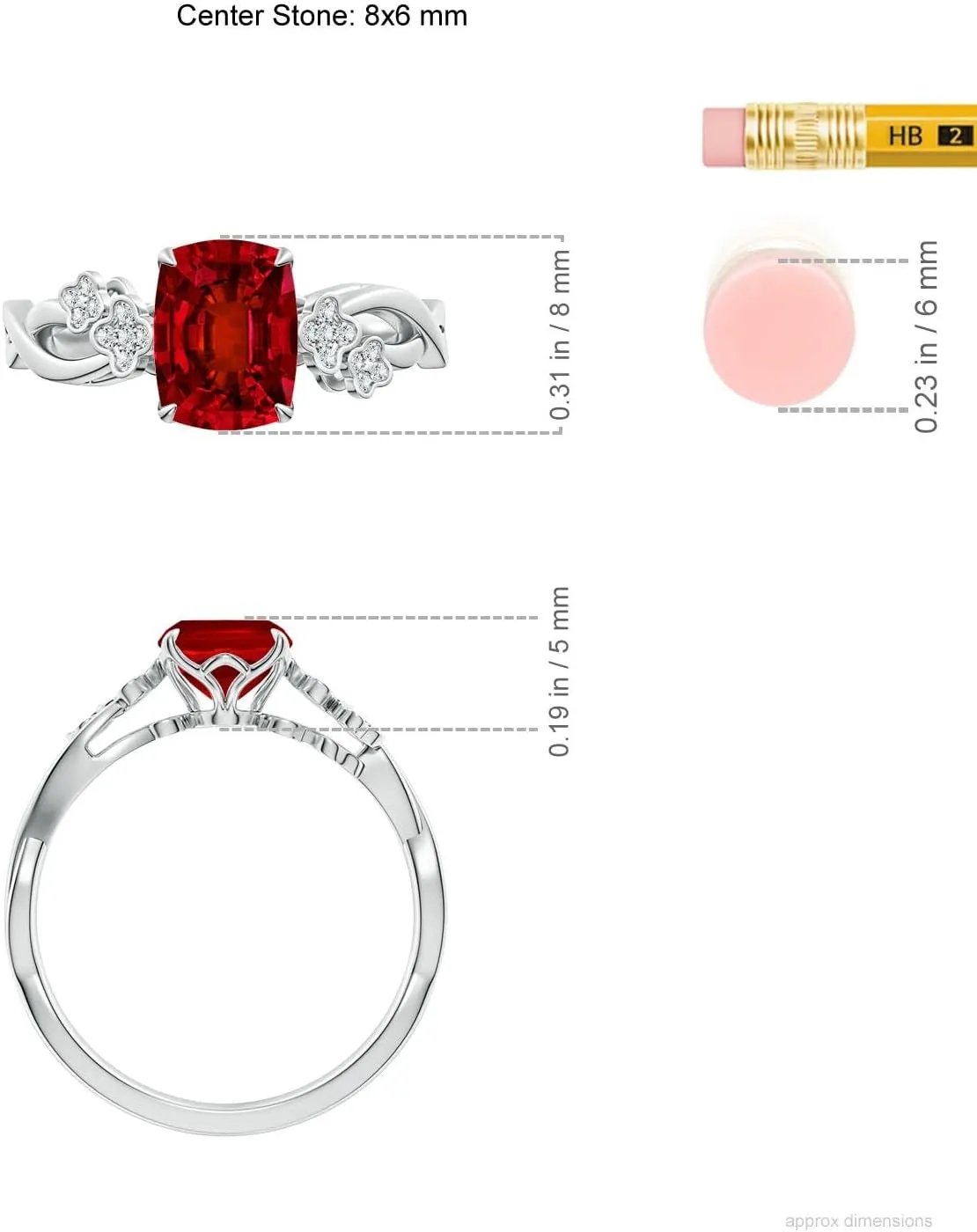 Angara Lab Grown Nature-Inspired Cushion Rectangular Ruby Floral Engagement Ring in 14K Solid Gold/Platinum | July Birthstone, Birthday, Anniversary, Wedding Jewelry Gift for Women