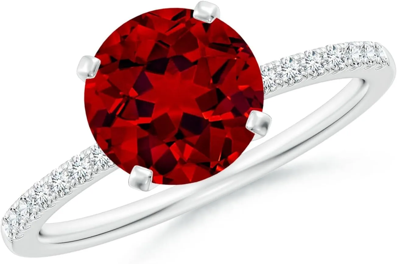 Angara Lab Grown Peg Head Round Ruby Classic Engagement Ring in 14K Solid Gold/Platinum | July Birthstone, Birthday, Anniversary, Wedding Jewelry Gift for Women