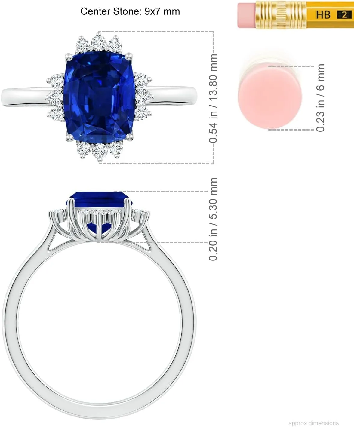 Angara Lab Grown Prong-Set Cushion Rectangular Blue Sapphire Halo Engagement Ring in 14K Solid Gold/Platinum | September Birthstone, Birthday, Anniversary, Wedding Jewelry Gift for Women