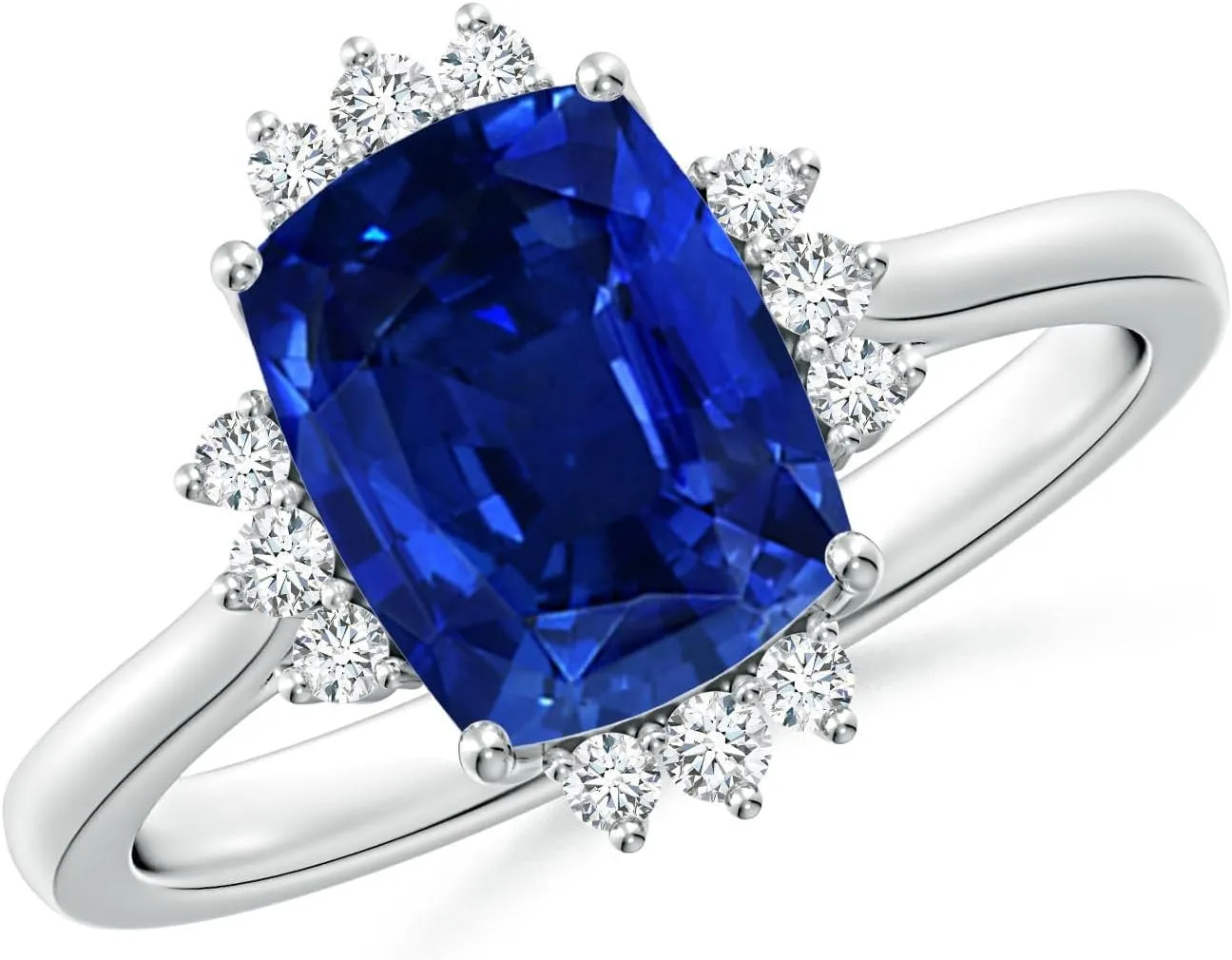 Angara Lab Grown Prong-Set Cushion Rectangular Blue Sapphire Halo Engagement Ring in 14K Solid Gold/Platinum | September Birthstone, Birthday, Anniversary, Wedding Jewelry Gift for Women
