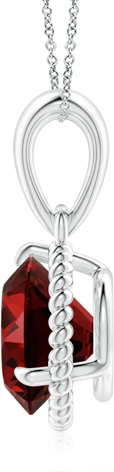 Angara Lab Grown Rope-Framed Claw-Set Ruby Solitaire Pendant in Silver / 14K Solid Gold/Platinum | Birthday, Engagement, Anniversary, Wedding Jewelry Gift for Women