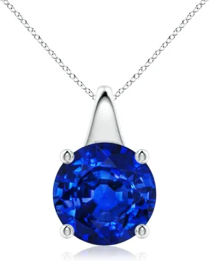 Angara Lab Grown Round Blue Sapphire Solitaire Pendant in 14K Solid Gold/Platinum | September Birthstone, Birthday, Engagement, Anniversary, Wedding Jewelry Gift for Women