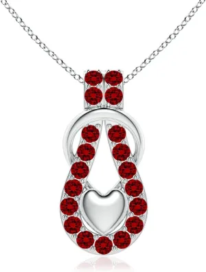 Angara Lab Grown Ruby Infinity Knot Pendant with Puffed Heart in 14K Solid Gold/Platinum | July Birthstone, Birthday, Engagement, Anniversary, Wedding Jewelry Gift for Women