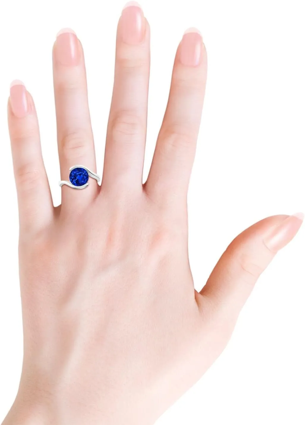 Angara Lab Grown Semi Bezel-Set Solitaire Round Blue Sapphire Bypass Ring in Silver / 14K Solid Gold/Platinum | September Birthstone, Birthday, Engagement, Anniversary Jewelry Gift for Women