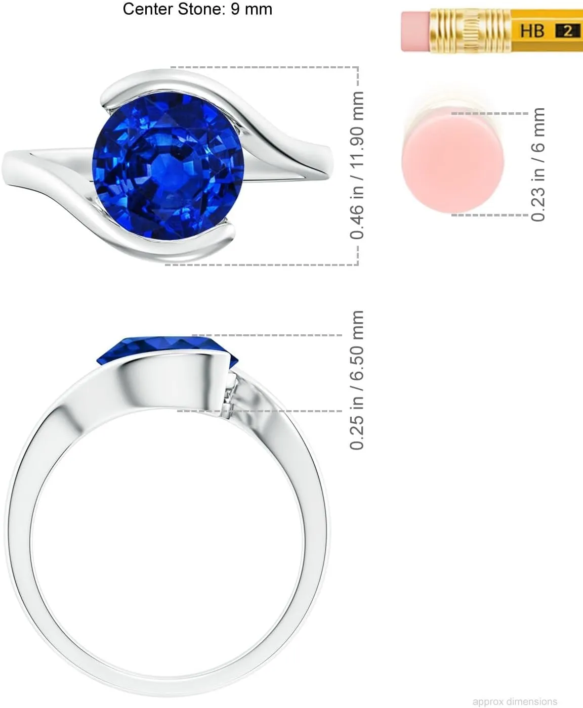 Angara Lab Grown Semi Bezel-Set Solitaire Round Blue Sapphire Bypass Ring in Silver / 14K Solid Gold/Platinum | September Birthstone, Birthday, Engagement, Anniversary Jewelry Gift for Women