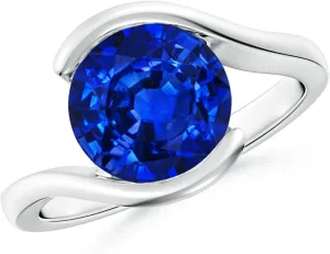 Angara Lab Grown Semi Bezel-Set Solitaire Round Blue Sapphire Bypass Ring in Silver / 14K Solid Gold/Platinum | September Birthstone, Birthday, Engagement, Anniversary Jewelry Gift for Women